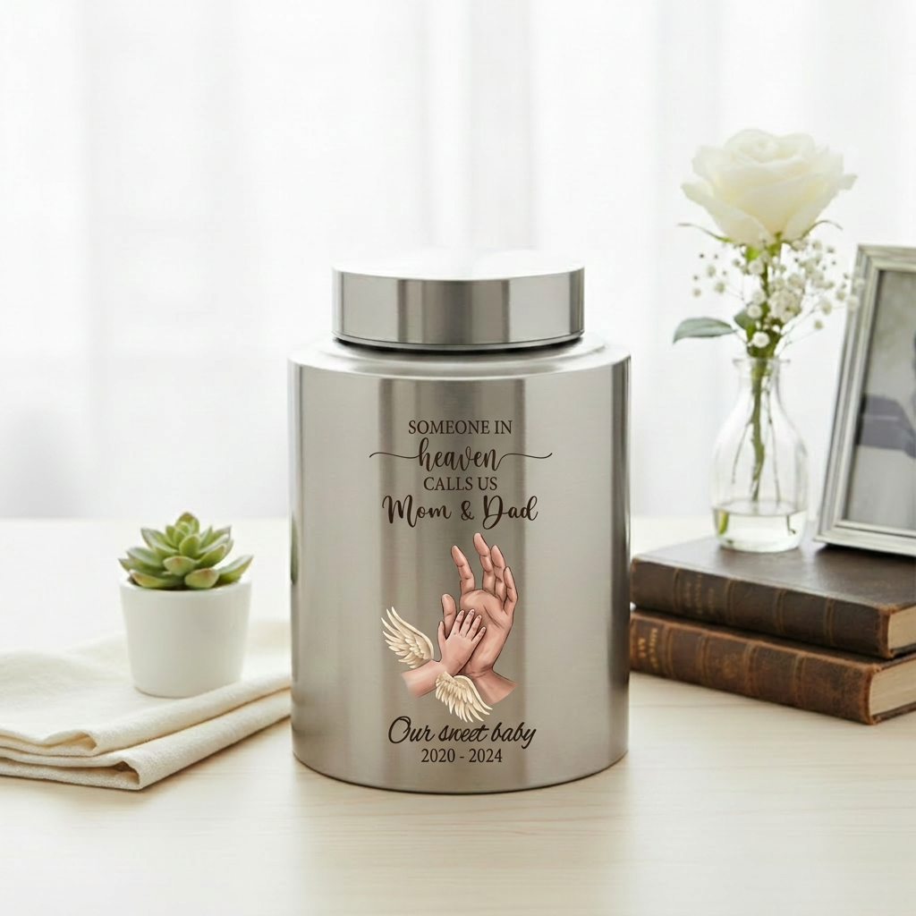 Personalized Teddy Bear Angel Wings Cross Metal Ash Container For Infant Loss Miscarriage Grieving Parents Mother Father Large Silver Gold Memorial Keepsake Urn, Memorial Gift, In Loving Memory - Image 5