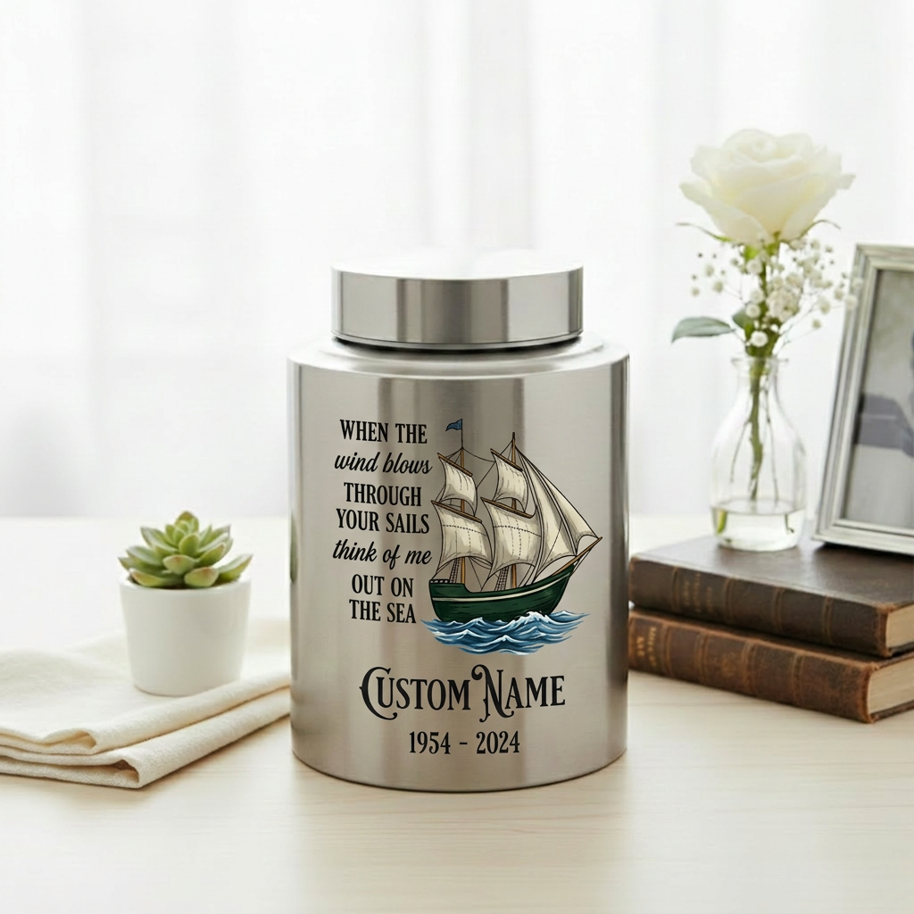 Personalized Sail Boat Stainless Steel Urn for Human Ashes, Custom Name Date Ocean Tribute for Dad Grandpa Sailor, Adult Size, Memorial Keepsake Urn, Memorial Gift, In Loving Memory - Image 5
