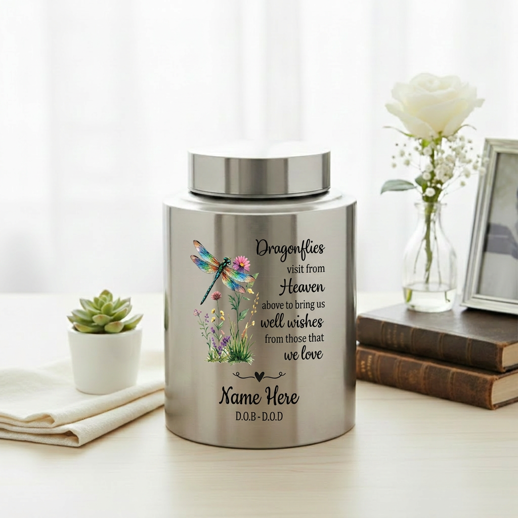 Personalized Dragonfly Stainless Steel Cremation Urns for Human Ashes Custom Sympathy Loss of Loved One Funeral Burial Ash Container Memorial Keepsake Urn, Memorial Gift, In Loving Memory - Image 5