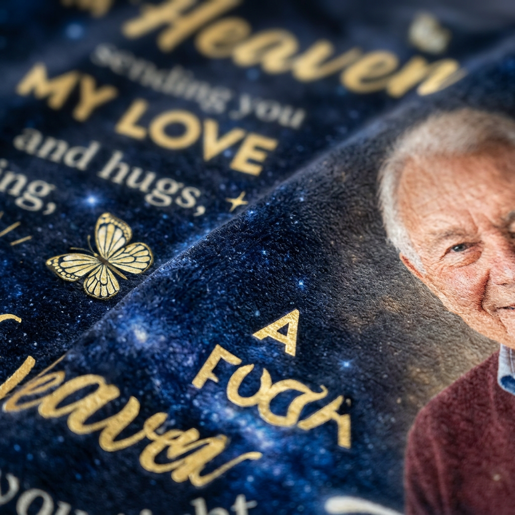 Personalized Memorial Photo Fleece Blanket - A Hug From Heaven Sympathy Gift for Loss of Dad - Image 5