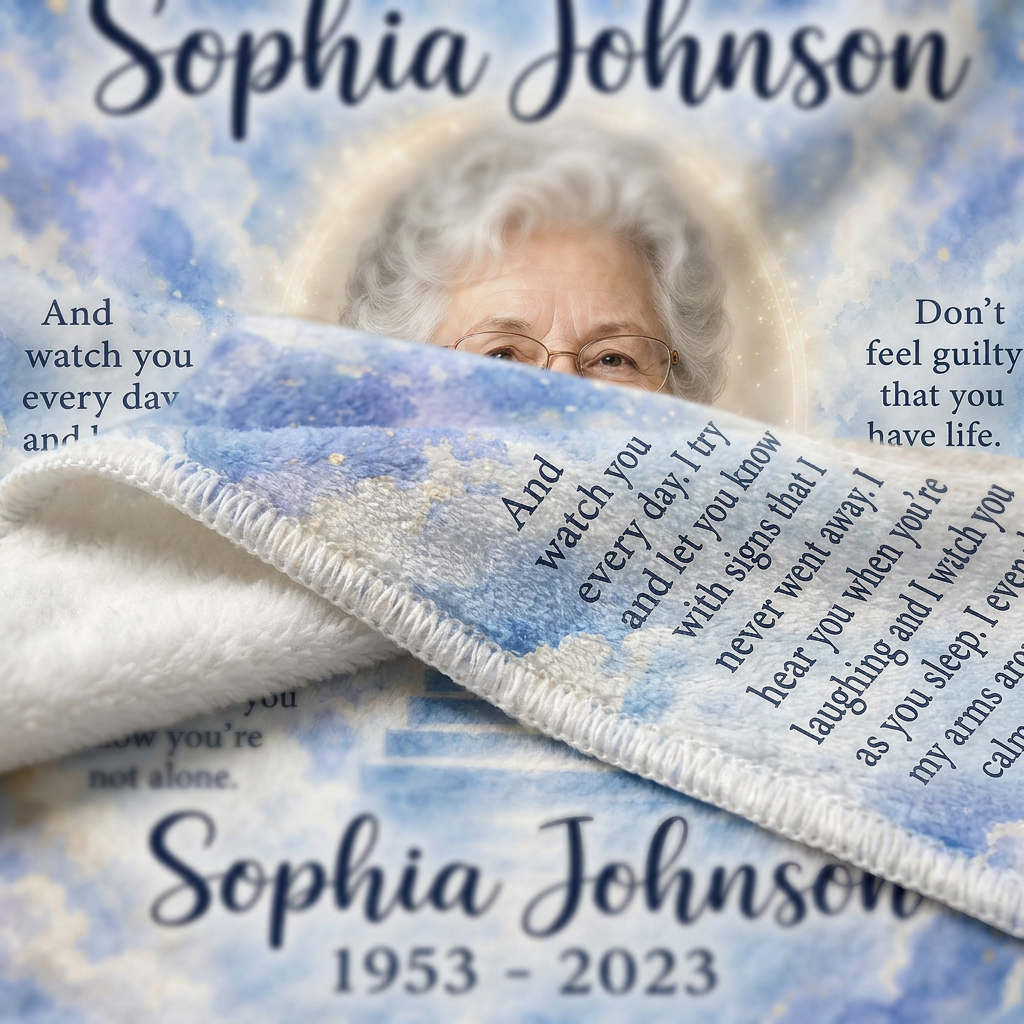 Personalized As I Sit In Heaven Memorial Photo Fleece Blanket - Sympathy Gift For Mom Grandma - Image 5