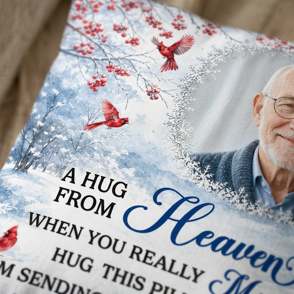Personalized Photo Memorial Pillow - A Hug From Heaven Cardinal Sympathy Gift for Loss of Loved One - Image 5