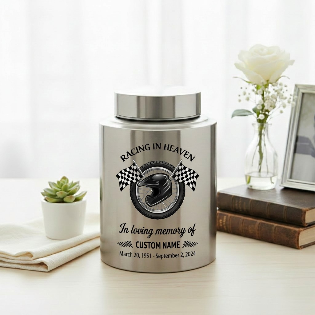 Personalized Racing Victory Checkered Flag Stainless Steel Urn for Human Ashes, Car Enthusiast Loss Grief Support, 2 Sizes, Memorial Keepsake Urn, Memorial Gift, In Loving Memory - Image 5