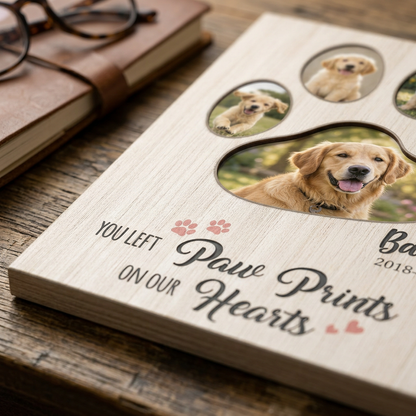 Personalized Dog Memorial Canvas Paw Prints On Our Hearts Pet Loss Gift - Image 5
