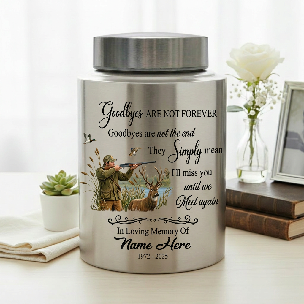 Personalized Deer Hunting Stainless Steel Urn for Human Ashes, Hunter Tribute Bereavement Receptacle Custom Name Date, UV Print Container, Memorial Keepsake Urn, Memorial Gift, In Loving Memory - Image 5