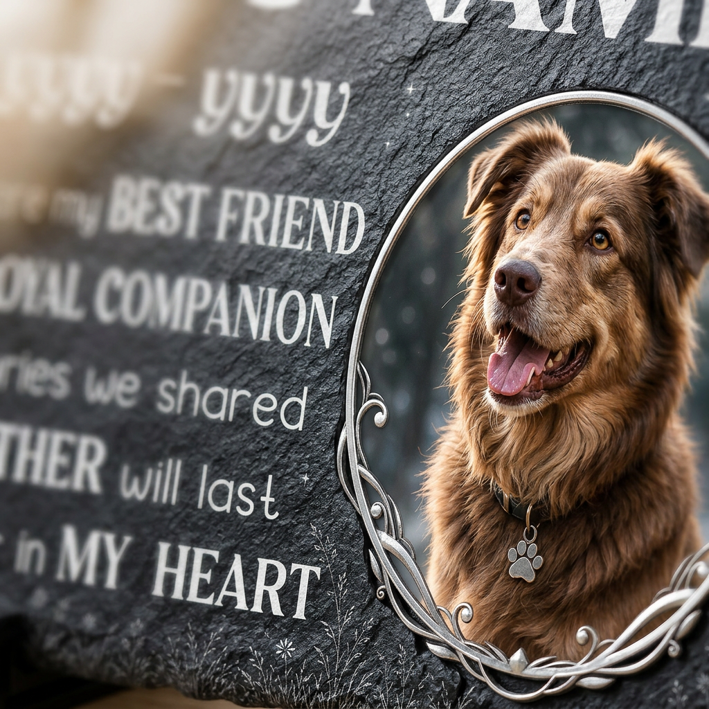 Personalized Dog Memorial Garden Stone with Photo – Pet Loss Slate Gift - Image 5 | VNMGSREPR1-6IN-EHIEU_AI_0449 VNMGSREPR1-8IN-EHIEU_AI_0449