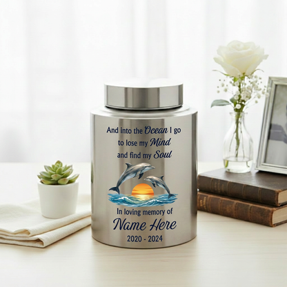 Personalized Dolphin Ocean Stainless Steel Cremation Urn for Adult Male Female Mom Dad, Large UV Print Decorative Funeral Ashes Container, Memorial Keepsake Urn, Memorial Gift, In Loving Memory - Image 5