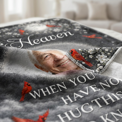 Personalized Photo Memorial Fleece Blanket - A Hug From Heaven Cardinal Sympathy Gift for Dad - Image 5
