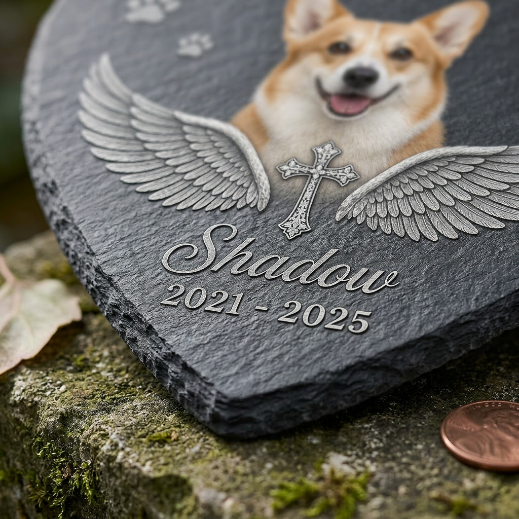 Personalized Pet Memorial Heart Shaped Garden Stone with Photo – Dog Loss Gift - Image 5 | VNMGSREPR1-6IN-EHIEU_AI_0417 VNMGSREPR1-8IN-EHIEU_AI_0417
