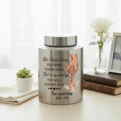Personalized Baby Angel Wings Hand Infant Loss UV Printed Metal Cremation Ashes Container Child Bereavement Miscarriage Grief Parent Memorial Keepsake Urn, Memorial Gift, In Loving Memory - Image 5