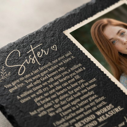 Personalized Sister Memorial Garden Stone – Photo Slate Plaque Gift for Loss of Sister - Image 5 | VNMGSREPR1-6IN-EHIEU_AI_0448 VNMGSREPR1-8IN-EHIEU_AI_0448