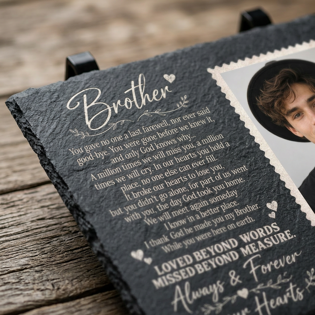 Personalized Brother Memorial Garden Stone – Photo Slate Plaque Gift for Loss of Brother - Image 5