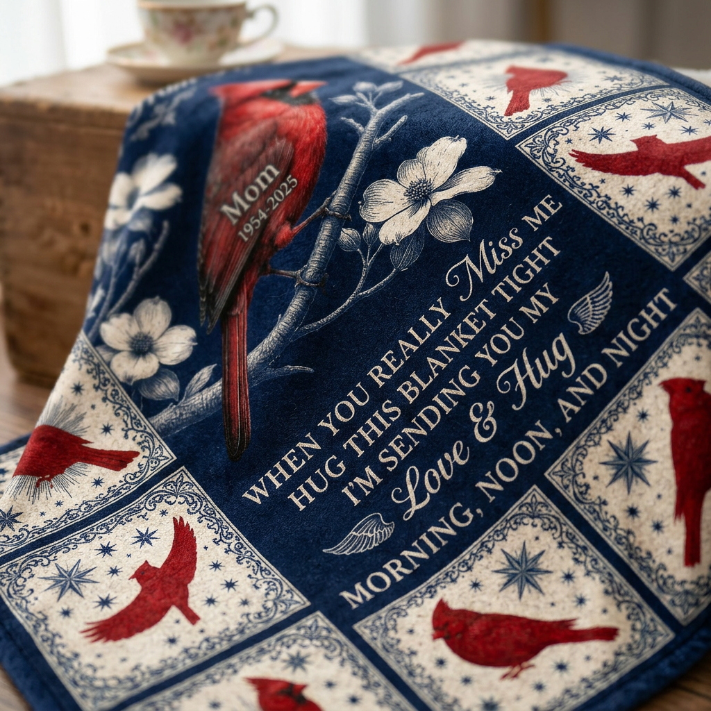 Personalized Cardinal Memorial Fleece Blanket - A Hug From Heaven Gift for Loss of Mom - Image 5