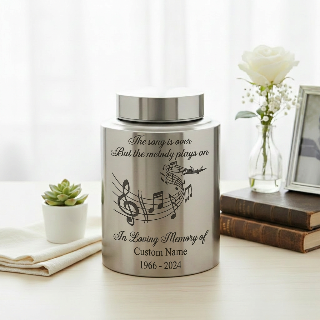 Personalized Musician Musical Staff Treble Clef Stainless Steel Urn For Ashes Music Lover Loss Of Loved One Remembrance Large Capacity Memorial Keepsake Urn, Memorial Gift, In Loving Memory - Image 5