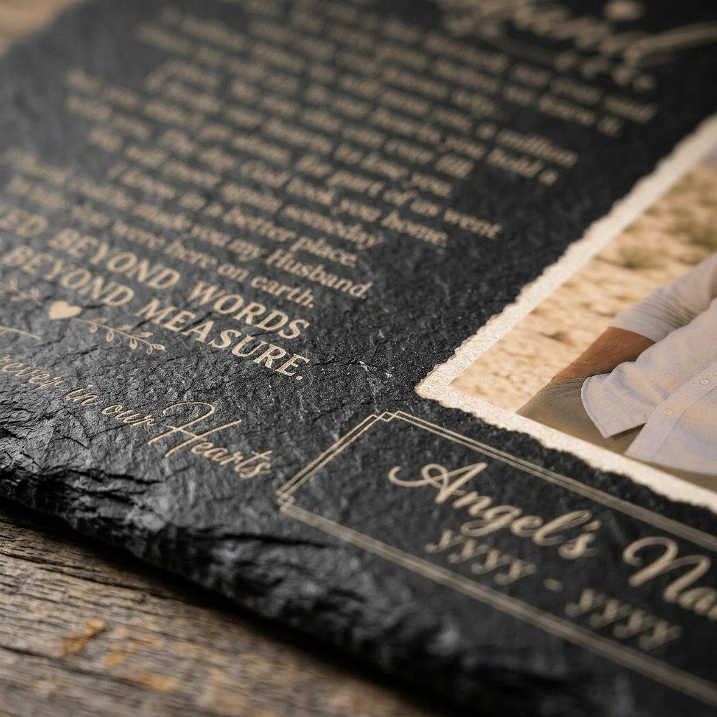 Personalized Photo Husband Memorial Garden Stone – Rectangle Slate – Loss of Husband - Image 5 | VNMGSREPR1-6IN-EHIEU_AI_0450 VNMGSREPR1-8IN-EHIEU_AI_0450