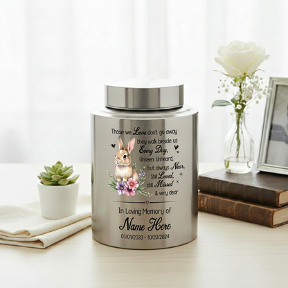 Personalized Angel Wings Rabbit Baby Loss Infant Stainless Steel UV Printed Those We Love Don't Go Away Quote Boy Girl Grief Support 2 Sizes Memorial Keepsake Urn, Memorial Gift, In Loving Memory - Image 5