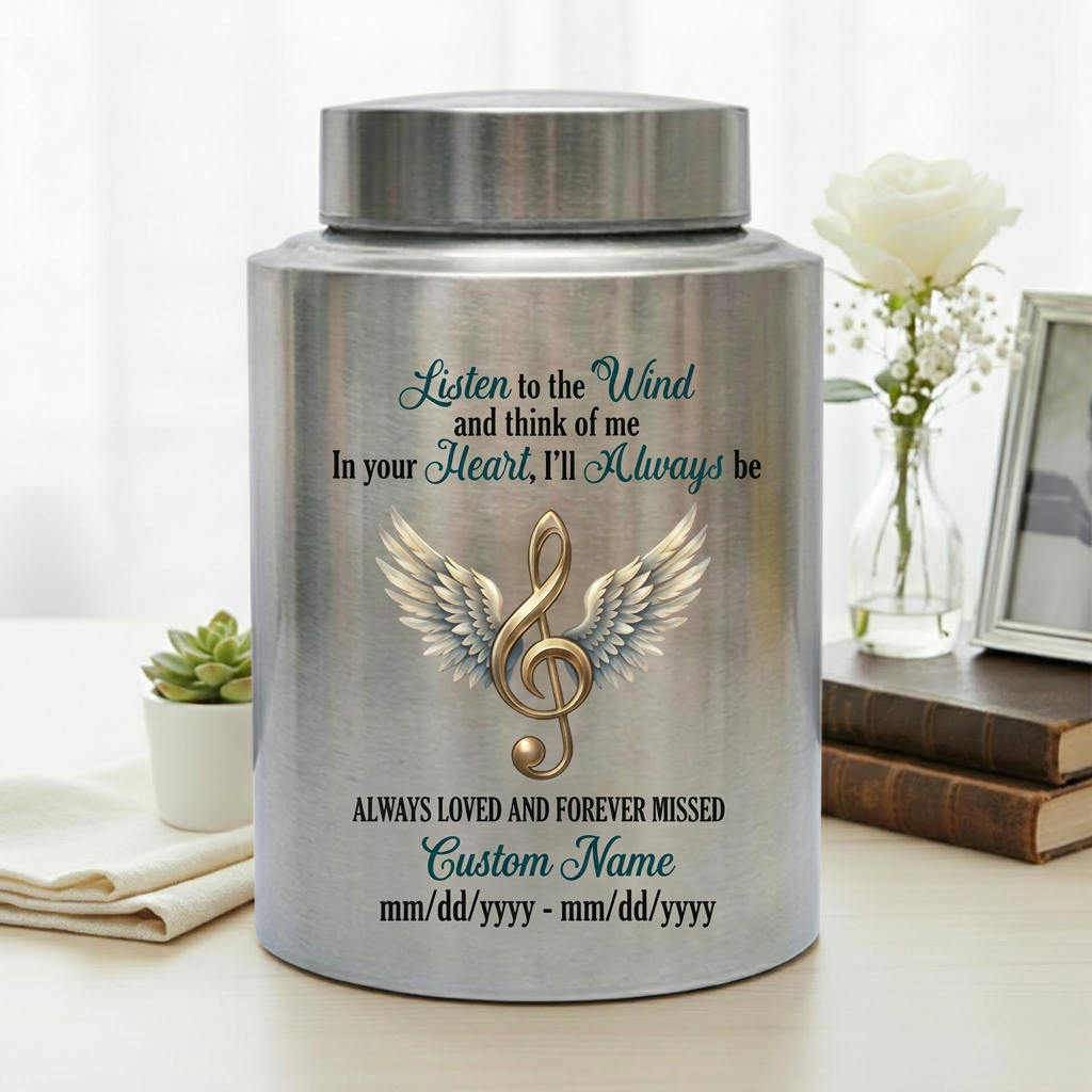 Personalized Music Note Angel Wings Treble Clef Vessel For Music Lovers Loved One Funeral Ashes Container Silver Black Gold Red Small Large Memorial Keepsake Urn, Memorial Gift, In Loving Memory - Image 5