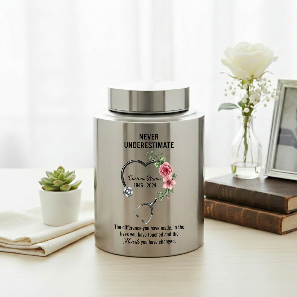 Personalized Nurse Medical Worker Stainless Steel Urn for Human Ashes Never Underestimate Difference Made Quote Appreciation Sympathy Tribute Memorial Keepsake Urn, Memorial Gift, In Loving Memory - Image 5