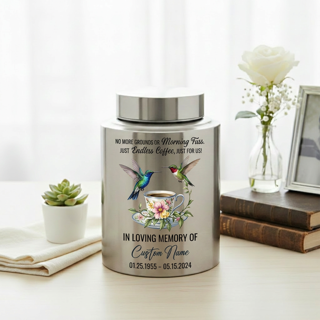 Personalized Coffee Design Stainless Steel Cremation Urn For Coffee Lovers, Morning Brew Tribute Custom Name Dates, 2 Size Options, Memorial Keepsake Urn, Memorial Gift, In Loving Memory - Image 5