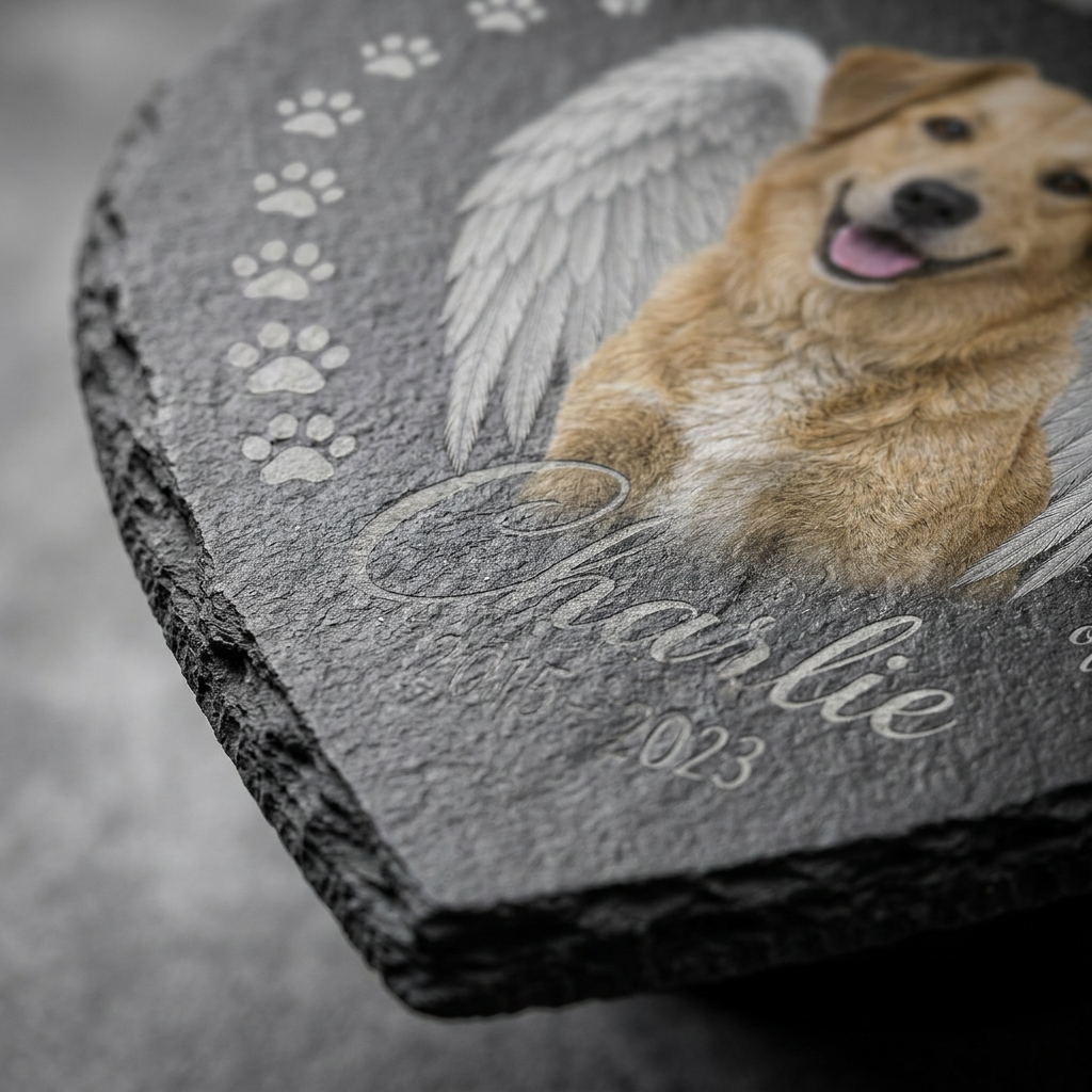 Personalized Dog Photo Memorial Garden Stone with Angel Wings, Pet Loss Gift - Image 5 | VNMGSREPR1-6IN-EHIEU_AI_0415 VNMGSREPR1-8IN-EHIEU_AI_0415