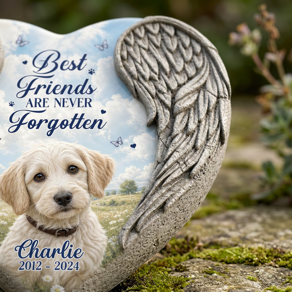 Personalized Heart Shaped Pet Memorial Garden Stone – Angel Wing Dog Loss Gift - Image 5 | VNMGSREPR1-6IN-EHIEU_AI_0413 VNMGSREPR1-8IN-EHIEU_AI_0413