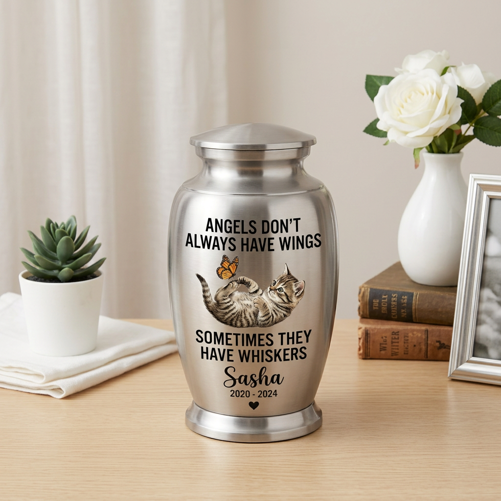 Personalized Pet Cat Angels Don't Always Have Wings Sometimes They Have Whiskers Stainless Steel UV Printed Urn 4 Colors Small Large Memorial Keepsake Urn, Memorial Gift, In Loving Memory - Image 5