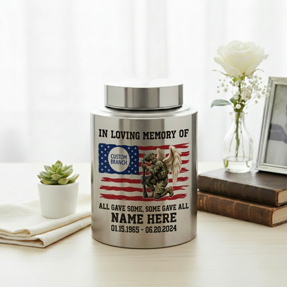 Personalized Veterans Memorial US Army Flag Stainless Steel Military Tribute Home Display Funeral Burial Large and Small Sizes Memorial Keepsake Urn, Memorial Gift, In Loving Memory - Image 5
