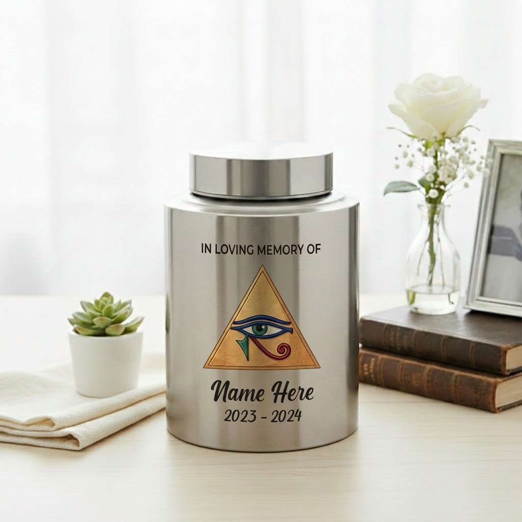 Personalized Eye of Horus Hamsa Hand Evil Eye Large Stainless Steel Cremation Urn for Human Ashes Spiritual Tribute 2 Sizes Memorial Keepsake Urn, Memorial Gift, In Loving Memory - Image 5