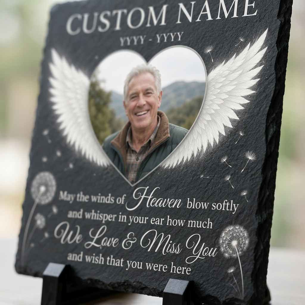 Personalized Memorial Garden Stone Slate Plaque with Photo – Gift for Loss of Loved One - Image 5 | VNMGSREPR1-6IN-EHIEU_AI_0466 VNMGSREPR1-8IN-EHIEU_AI_0466