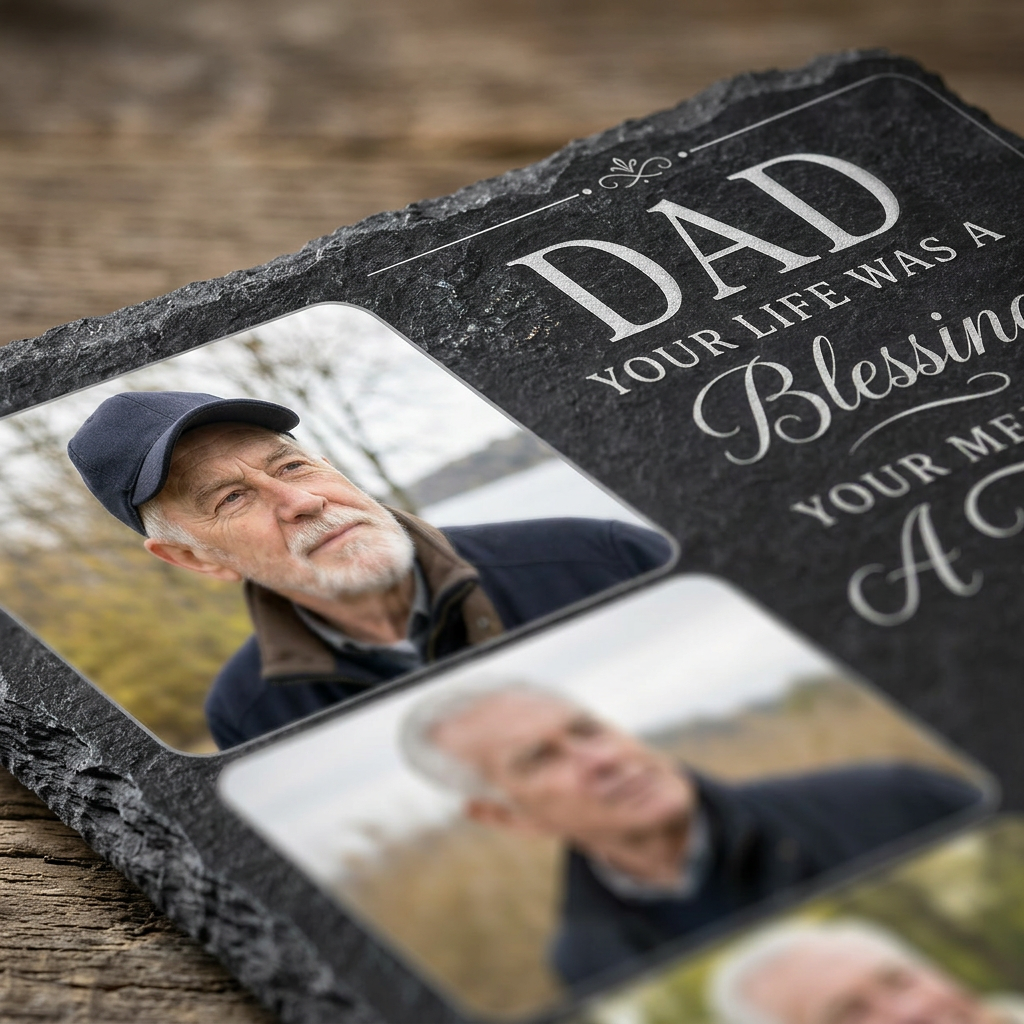 Personalized Dad Memorial Photo Slate Garden Stone, Father Remembrance Gift - Image 5 | VNMGSREPR1-6IN-EHIEU_AI_0433 VNMGSREPR1-8IN-EHIEU_AI_0433