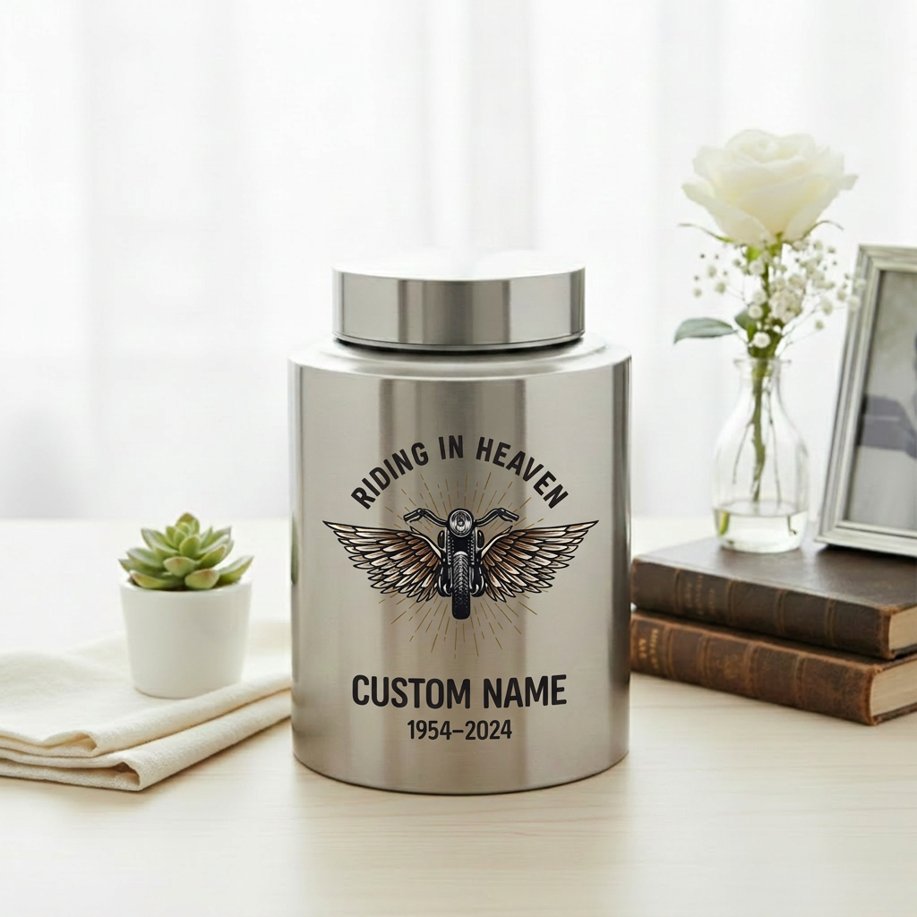 Personalized Motorcycle Cremation Urn Stainless Steel Riding In Heaven Biker Tribute for Dad Husband Two Sizes Black Gold Red Memorial Keepsake Urn, Memorial Gift, In Loving Memory - Image 5