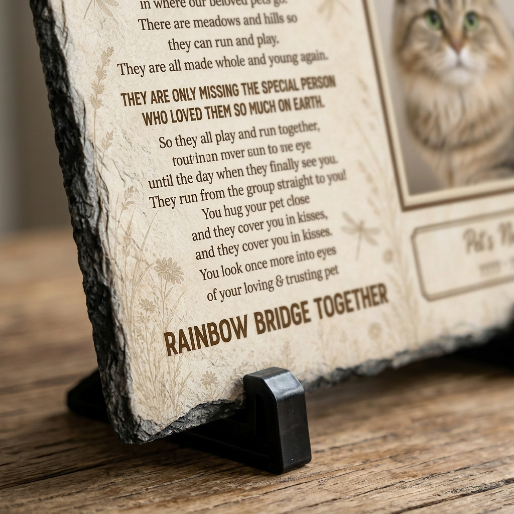Personalized Rainbow Bridge Cat Memorial Garden Stone Rectangle for Pet Loss Gift - Image 5 | VNMGSREPR1-6IN-EHIEU_AI_0481 VNMGSREPR1-8IN-EHIEU_AI_0481