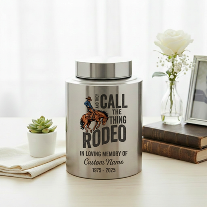 Personalized Western Cowboy Rodeo Bucking Bronco Stainless Steel Urn for Adult Human Ashes Father Husband Funeral Tribute Large Small Memorial Keepsake Urn, Memorial Gift, In Loving Memory - Image 5
