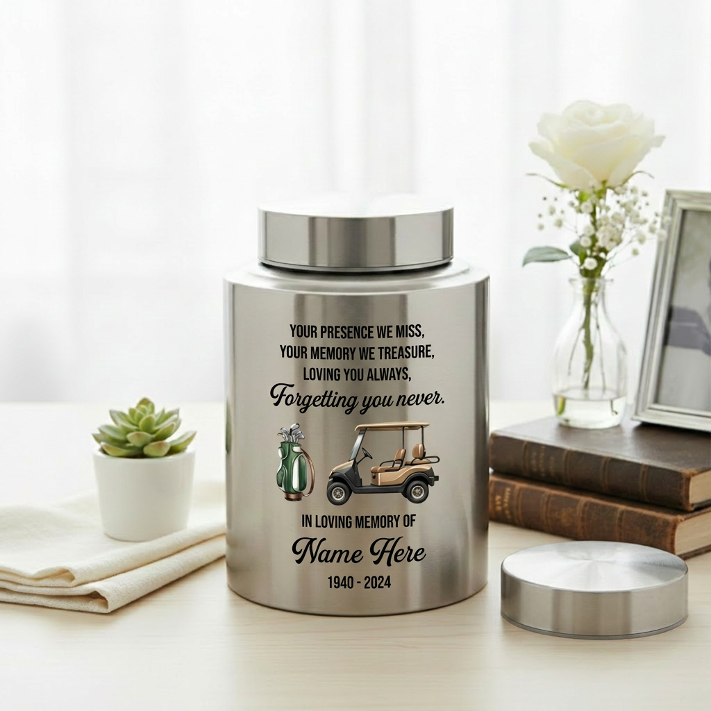 Personalized Golf Players Custom Stainless Steel UV Print Sports Fan Golfer Tribute For Adult Men Women Ashes Large & Small Memorial Keepsake Urn, Memorial Gift, In Loving Memory - Image 5