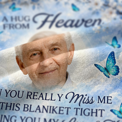 Personalized Memorial Photo Fleece Blanket - A Hug From Heaven Sympathy Remembrance Gift - Image 5