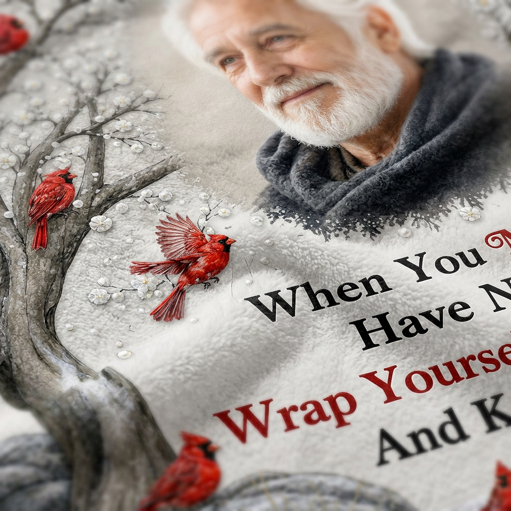 Personalized Memorial Photo Fleece Blanket with Cardinals - Sympathy Gift for Loss of Dad or Grandpa - Image 5