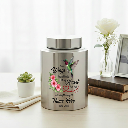 Personalized Hummingbird Stainless Steel Cremation Urn for Human Ashes, Your Wings Were Ready Bereavement Condolence Loss of Loved One Memorial Keepsake Urn, Memorial Gift, In Loving Memory - Image 5