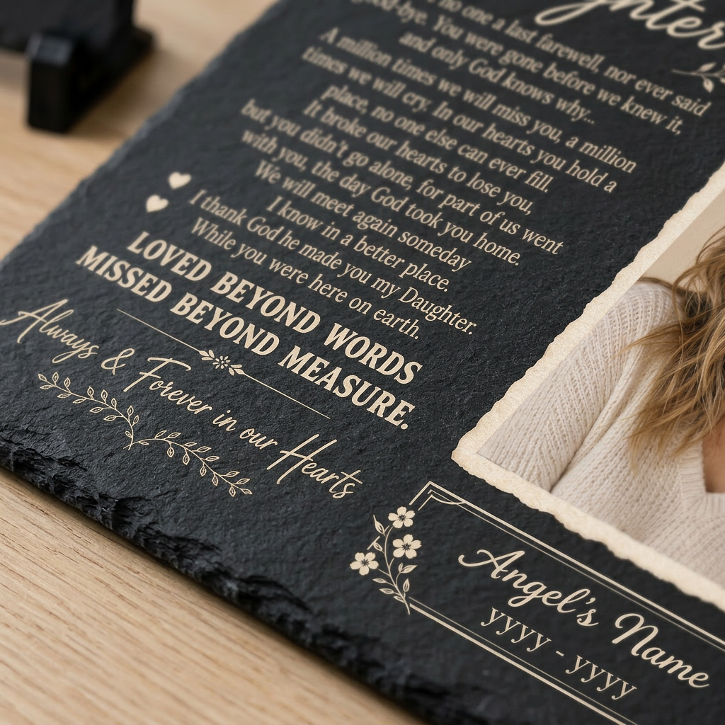Personalized Daughter Memorial Garden Stone – Custom Photo Slate Plaque Gift - Image 5 | VNMGSREPR1-6IN-EHIEU_AI_0446 VNMGSREPR1-8IN-EHIEU_AI_0446
