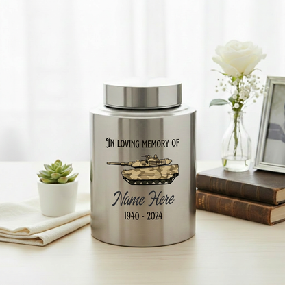 Personalized US Army Soldier Veteran Tank Silhouette UV Printed Stainless Steel Military Tribute Home Decor Display Large 5.9x3.9 or 7.5x5.1 Memorial Keepsake Urn, Memorial Gift, In Loving Memory - Image 5