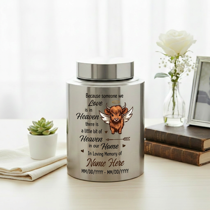 Personalized Highland Cow Stainless Steel Cremation Urn for Human Ashes, Bereavement Gift for Loss of Mother Father, Large Display Vessel, Memorial Keepsake Urn, Memorial Gift, In Loving Memory - Image 5