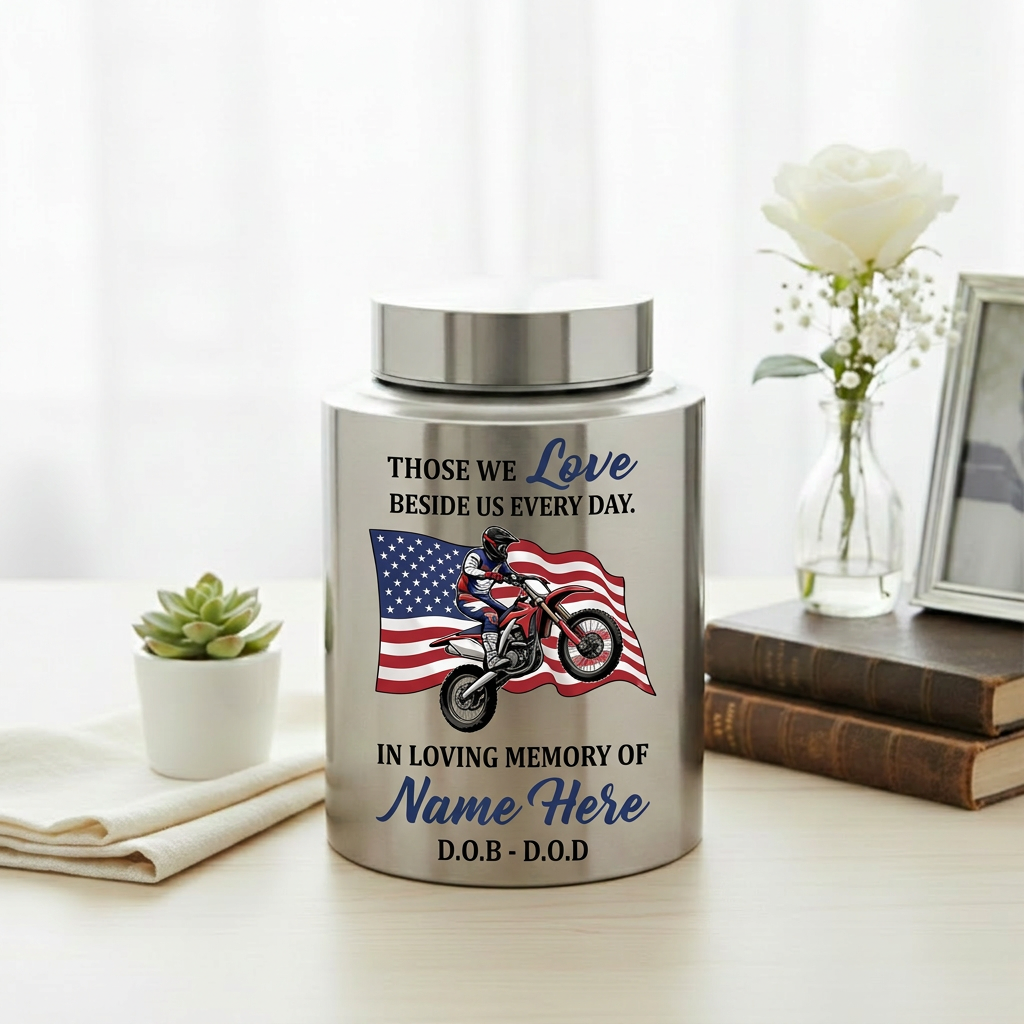 Personalized Motorcycle Riding in Heaven Stainless Steel Urn for Dad Husband Adult Male Biker Bereavement Custom UV Print 2 Sizes Memorial Keepsake Urn, Memorial Gift, In Loving Memory - Image 5