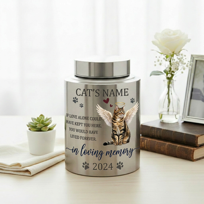 Personalized Angel Cat Silhouette Stainless Steel Pet Loss Bereavement Gift for Cat Mom Dad Custom Feline Remembrance Decor 5.9x3.9 or 7.5x5.1 in Memorial Keepsake Urn, Memorial Gift, In Loving Memory - Image 5