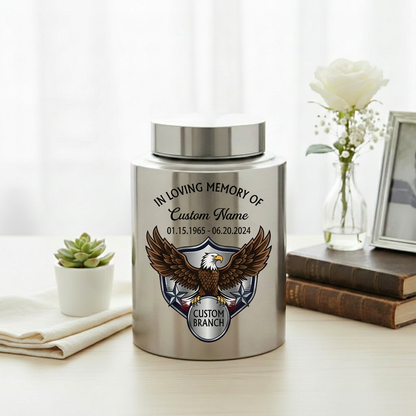 Personalized US Army Veteran Military Branch Stainless Steel Urn, Custom Soldier Tribute for Father Grandpa, 7.5x5.1 or 5.9x3.9, Memorial Keepsake Urn, Memorial Gift, In Loving Memory - Image 5