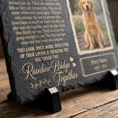 Personalized Rainbow Bridge Dog Memorial Slate Stone – Sympathy Gift for Pet Loss - Image 5 | VNMGSREPR1-6IN-EHIEU_AI_0479 VNMGSREPR1-8IN-EHIEU_AI_0479