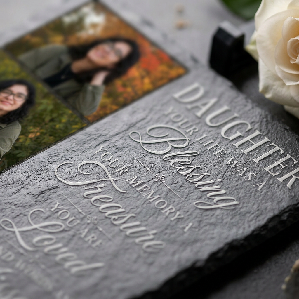 Personalized Daughter Memorial Photo Slate Stone – Custom Name Remembrance Gift - Image 5 | VNMGSREPR1-6IN-EHIEU_AI_0430 VNMGSREPR1-8IN-EHIEU_AI_0430