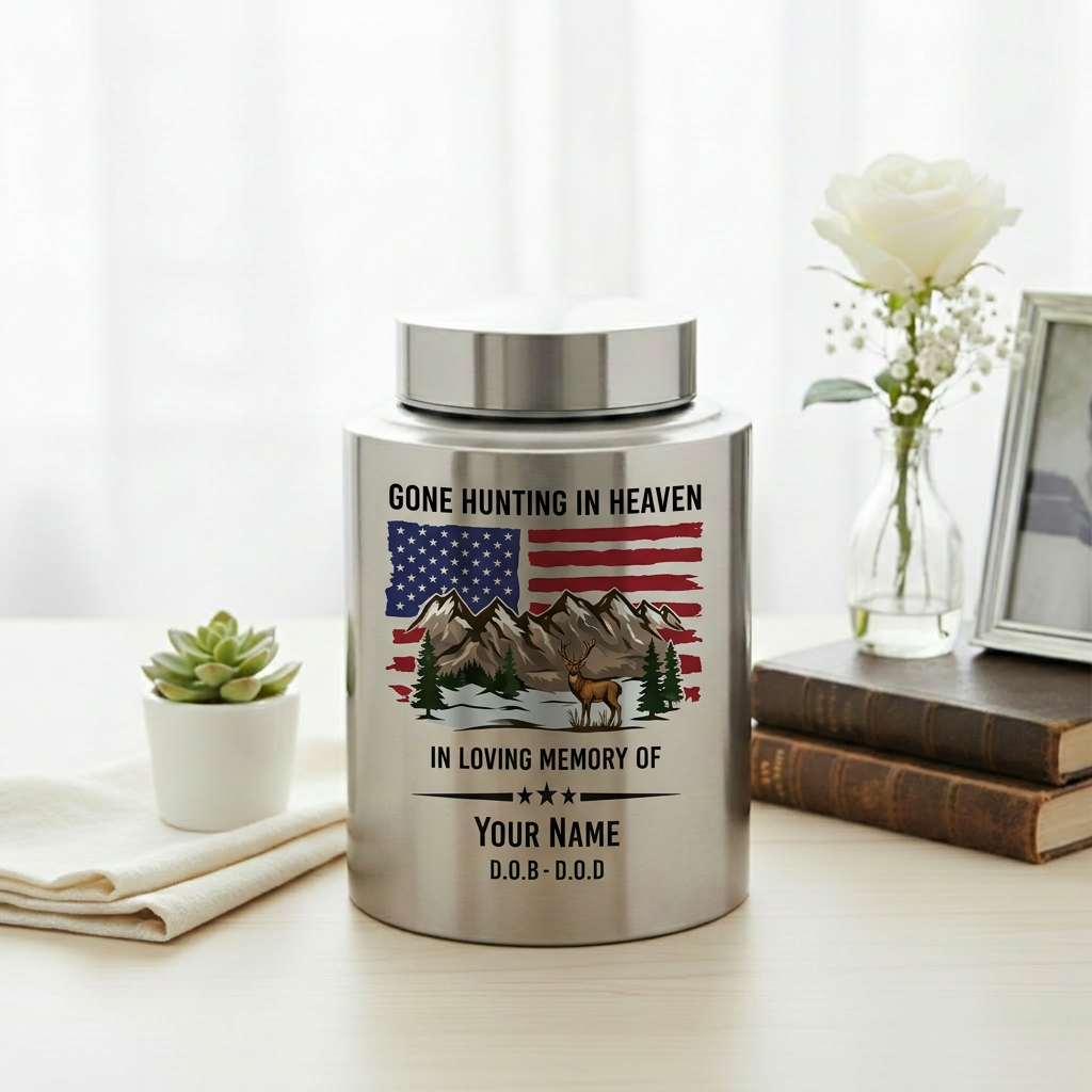 Personalized Deer Hunting Stainless Steel Gone Hunting in Heaven Outdoorsman Tribute Adult Ashes Holder for Dad Husband Hunter Large Urn Memorial Keepsake Urn, Memorial Gift, In Loving Memory - Image 5