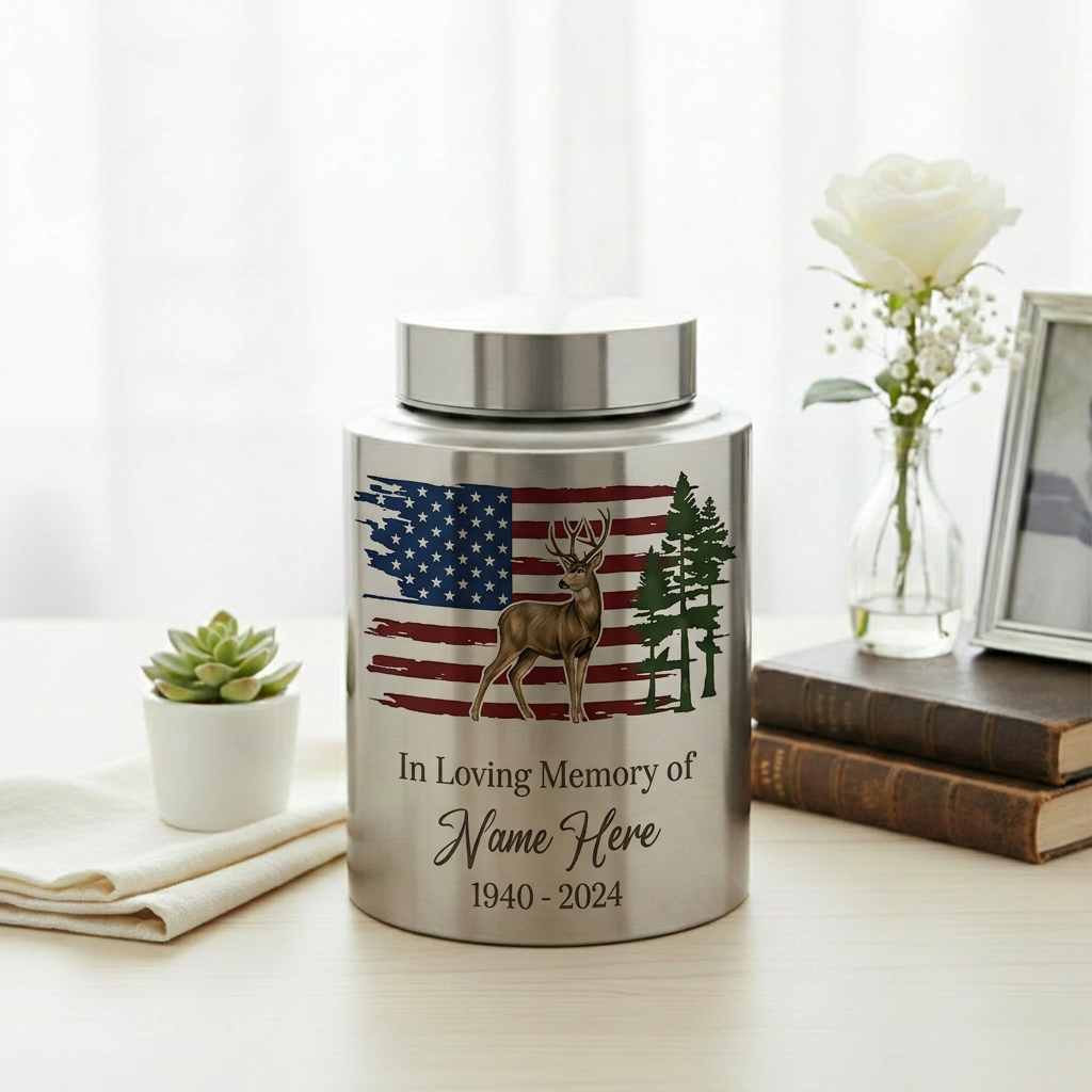 Personalized Deer Hunting Large Cremation Urn for Human Ashes, Custom Outdoorsman Hunter Tribute, Dad Grandpa Bereavement Ash Container, Memorial Keepsake Urn, Memorial Gift, In Loving Memory - Image 5