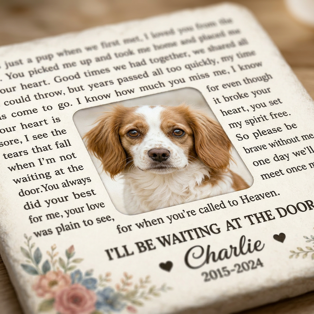 Personalized Dog Memorial Garden Stone – I Will Be Waiting at the Door Gift - Image 5 | VNMGSREPR1-6IN-EHIEU_AI_0410 VNMGSREPR1-8IN-EHIEU_AI_0410