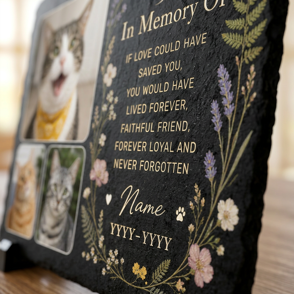 Personalized Cat Memorial Garden Stone Custom Photo Slate Pet Sympathy Gift - Image 5 | VNMGSREPR1-6IN-EHIEU_AI_0434 VNMGSREPR1-8IN-EHIEU_AI_0434