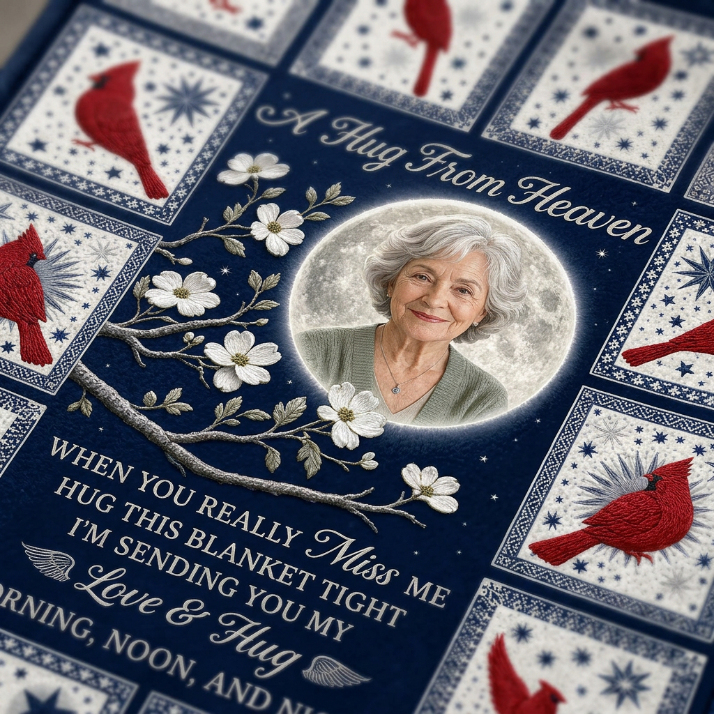 Personalized Cardinal Photo Memorial Fleece Blanket - A Hug From Heaven Sympathy Gift - Image 5